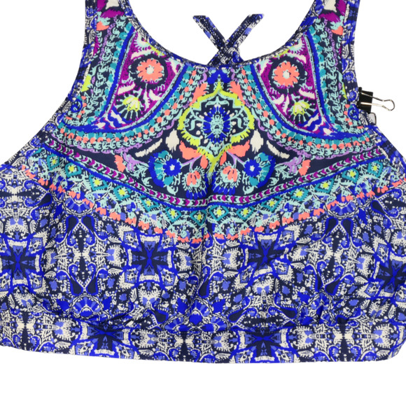 Athleta Blue Baja Bra High Neck Bikini Top Size 34 B C Criss Cross Underwire - Picture 4 of 10